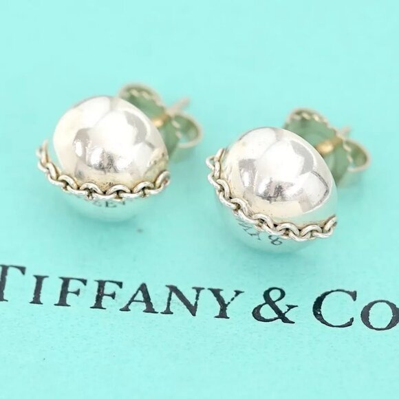 Tiffany & Co. Hardware Ball Chain Stud Earrings Silver 925 Auth w/Box d1142 - Picture 9 of 16